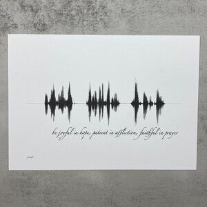 NEW Be Joyful Soundwave Wall Art Print 5x7in Black White Christian Scripture